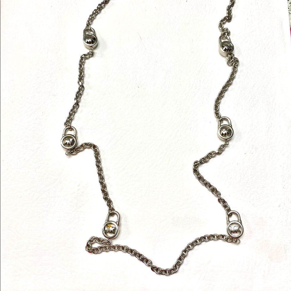 RARE MICHEAL KORS SILVER LOGO PADLOCK NECKLACE